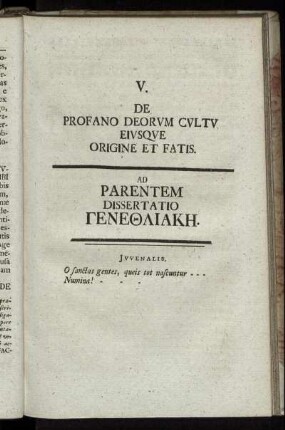 V. De Profano Deorum Cultu Eiuque Origine Et Fatis.