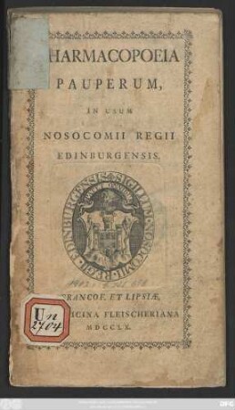 Pharmacopoeia Pauperum : In Usum Nosocomii Regii Edinburgensis