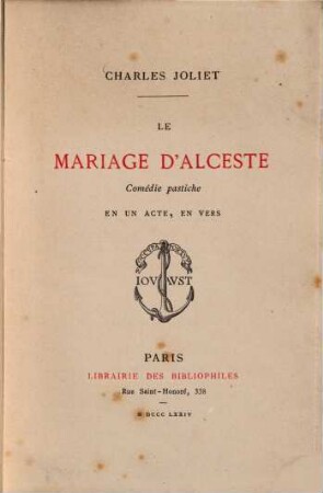 Le mariage d'Alceste, Comédie pastiche en un acte, en vers