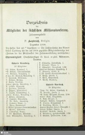 Verzeichnis der Mitglieder der sächsischen Missionskonferenz