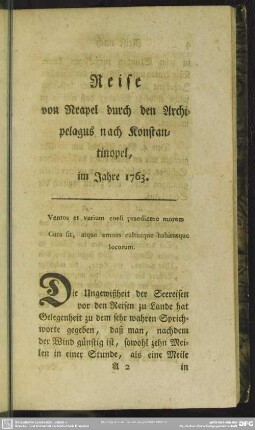 Reise von Neapel durch den Archipelagus nach Konstantinopel, im Jahre 1763