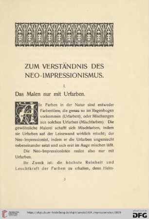 Zum Verständnis des Neo-Impressionismus
