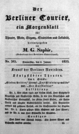 No. 583., Donnerstag, den 8. Januar 1829