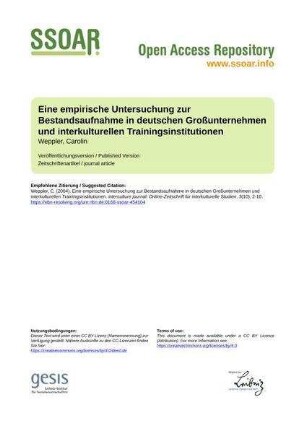 Eine empirische Untersuchung zur Bestandsaufnahme in deutschen Großunternehmen und interkulturellen Trainingsinstitutionen