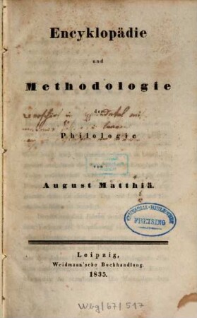 Encyklopädie und Methodologie der Philologie