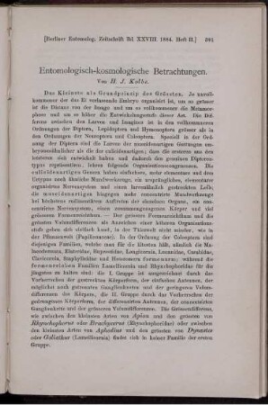 Entomologisch-kosmologische Betrachtungen.