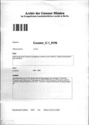 Missionsarbeit der Gossner Evangelical Lutheran Church (GELC) - Board of Evangel