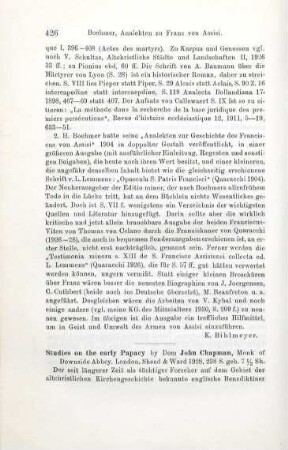 426-427 [Rezension] Chapman, John, Studies on the early papacy