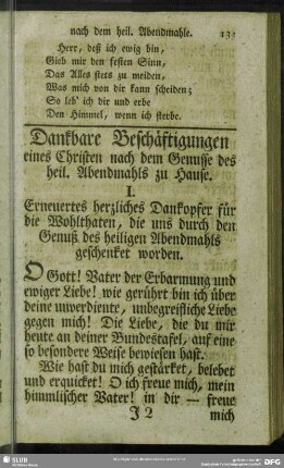 Dankbare Beschäftigungen eines Christen nach dem Genusse des heil. Abendmahls zu Hause