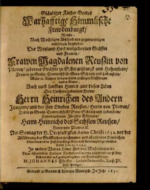 Gläubiger Kinder Gottes Warhafftige Himmlische Frewdenburgk