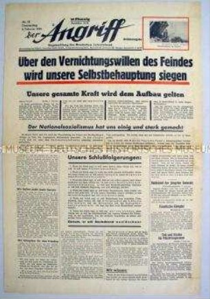 Tageszeitung "Der Angriff" mit Durchhaltepropaganda