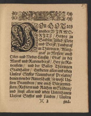 [Von Gottes Gnaden Wir Moritz/ Hertzog zu Sachsen...]