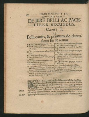 Caput I. De Belli causis, & primum de defensione sui & rerum.
