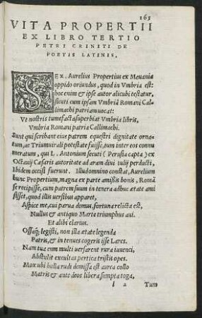 Vita Propertii Ex Libro Tertio Petri Criniti De Poetis Latinis.
