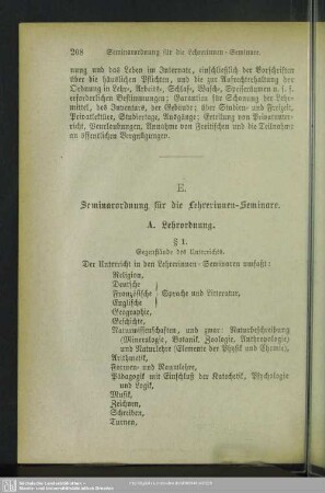E. Seminarordnung für die Lehrerinnen-Seminare