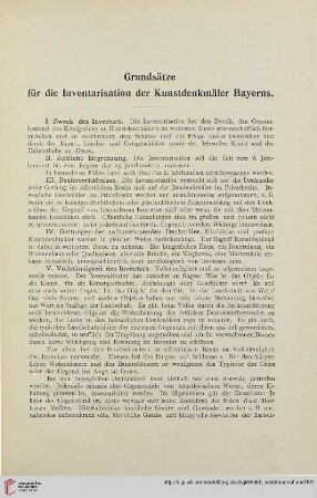 Grundsätze für die Inventarisation der Kunstdenkmäler Bayerns