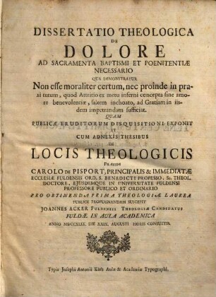 Disp. theol. de dolore, ad sacramenta baptismi et poenitentiae necessario