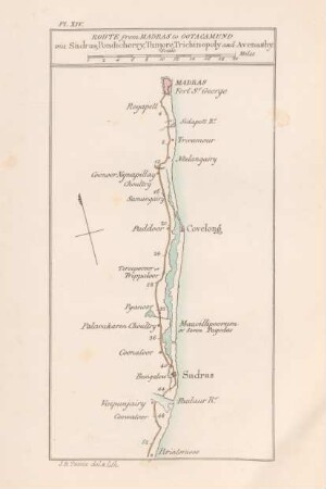 Pl. XIV Route from Madras to Ootacamund via Sadras, Pondicherry, Tanjore, Trichinopoly and Avenashy