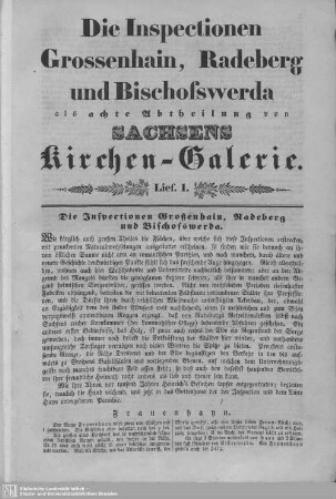 Die Inspectionen Großenhain, Radeberg und Bischofswerda