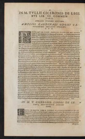 In M. Tullii Ciceronis De Legibus Lib. III. Commentarii.