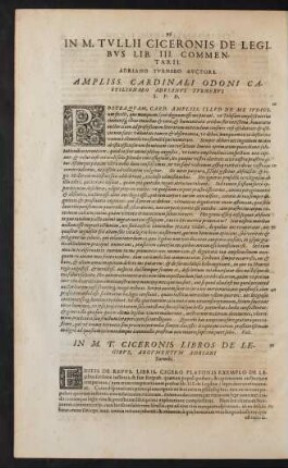 In M. Tullii Ciceronis De Legibus Lib. III. Commentarii.