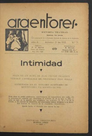 Intimidad : Pieza en un acto