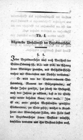 Tit.I. Allgemeine Verhältnisse der Bezirksvorsteher