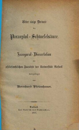 Ueber einige Derivate der Paraxylol-Schwefelsäure : Inaug.-Diss.