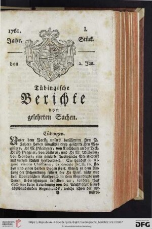 [I.-V. Stück] (Januar 1761)