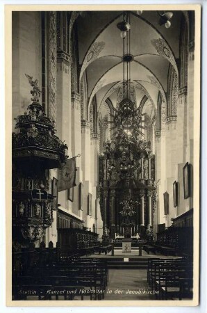 Stettin - Kanzel und Hochaltar in der Jacobikirche
