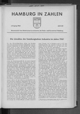 Die Umsätze der hamburgischen Industrie im Jahre 1961