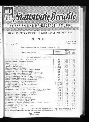 Verbraucherpreise in Hamburg im Februar 1965 : Lfd. Nr. 14