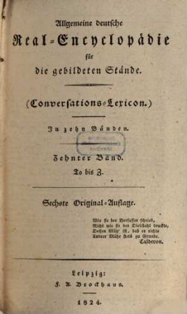 Allgemeine deutsche Real-Encyclopädie für die gebildeten Stände (Conversations-Lexicon). 10. To - Z. - 1824