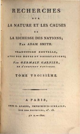 Recherches sur la nature et les causes de la richesse des nations, 3