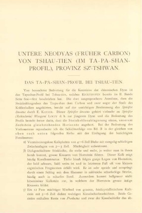Untere Neodyas (früher Carbon) von Tshau-tien (im Ta-pa-shan-Profil), Provinz Sz'-thwan