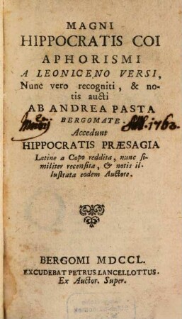 Magni Hippocratis Coi Aphorismi