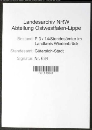 Sterberegister Standesamt Gütersloh-Stadt