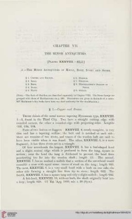 Chapter VII: The Minor antiquities