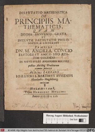 Disputatio Mathematica De Principiis Mathematicis