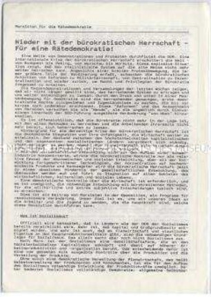 Hektografierte Flugschrift einer linksradikalen Gruppe aus der Bundesrepublik für die Errichtung einer Rätedemokratie in der DDR