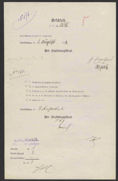 Ausstellung eines Verehelichungszeugnisses an den in Frammersbach
                     wohnenden Kaufmann Joseph Friedrich Koplitz - Verehelichung mit der
                     Restaurateuerstochter Anna, geb. Weisberger, aus Frankfurt / Main, 1898,
                     Verehelichung mit der Metzgermeisterstochter Amalie Katharina, geb.
                     Immerschitt, aus Aschaffenburg, 1902, Bürgerrechtsverleihung, 1902