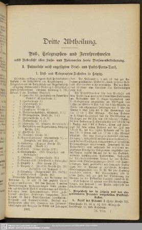 A. Postverkehr nebst angefügtem Brief- und Packet-Porto-Tarif