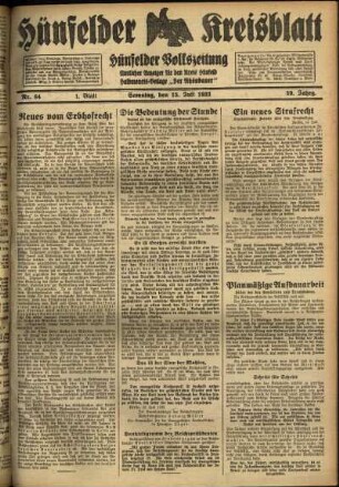 Erste Ausgabe vom Samstag, den 15. Juli 1933.