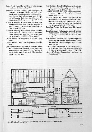 Lübeck, Mengstraße 48. Grundriß und Schnitte