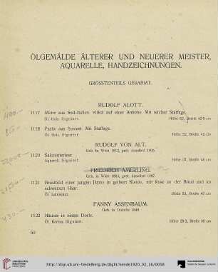 Ölgemälde Älterer und Neuerer Meister, Aquarelle, Handzeichnungen (Nr. 1117-1260)