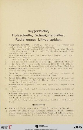 Kupferstiche, Holzschnitte, Schabkunstblätter, Radierungen, Lithographien (Nr. 1-597)