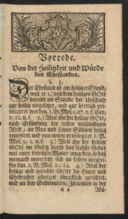 Vorrede. Von der Heiligkeit und Würde des Ehestandes.