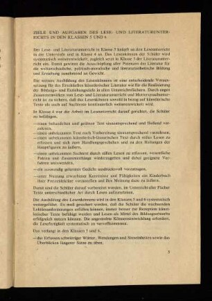 Ziele und Aufgaben des Lese- und Literaturunterrichts in den Klassen 5 und 6