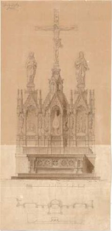 Stengel, Georg von; Augsburg (Bayern); Dom, Altar-Entwurf - Aufriss, Grundriss