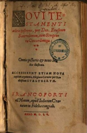 Novi testamenti aeditio postrema : cum Scripturae Concordantiis ; Omnia picturis et novo Indice illustrata
